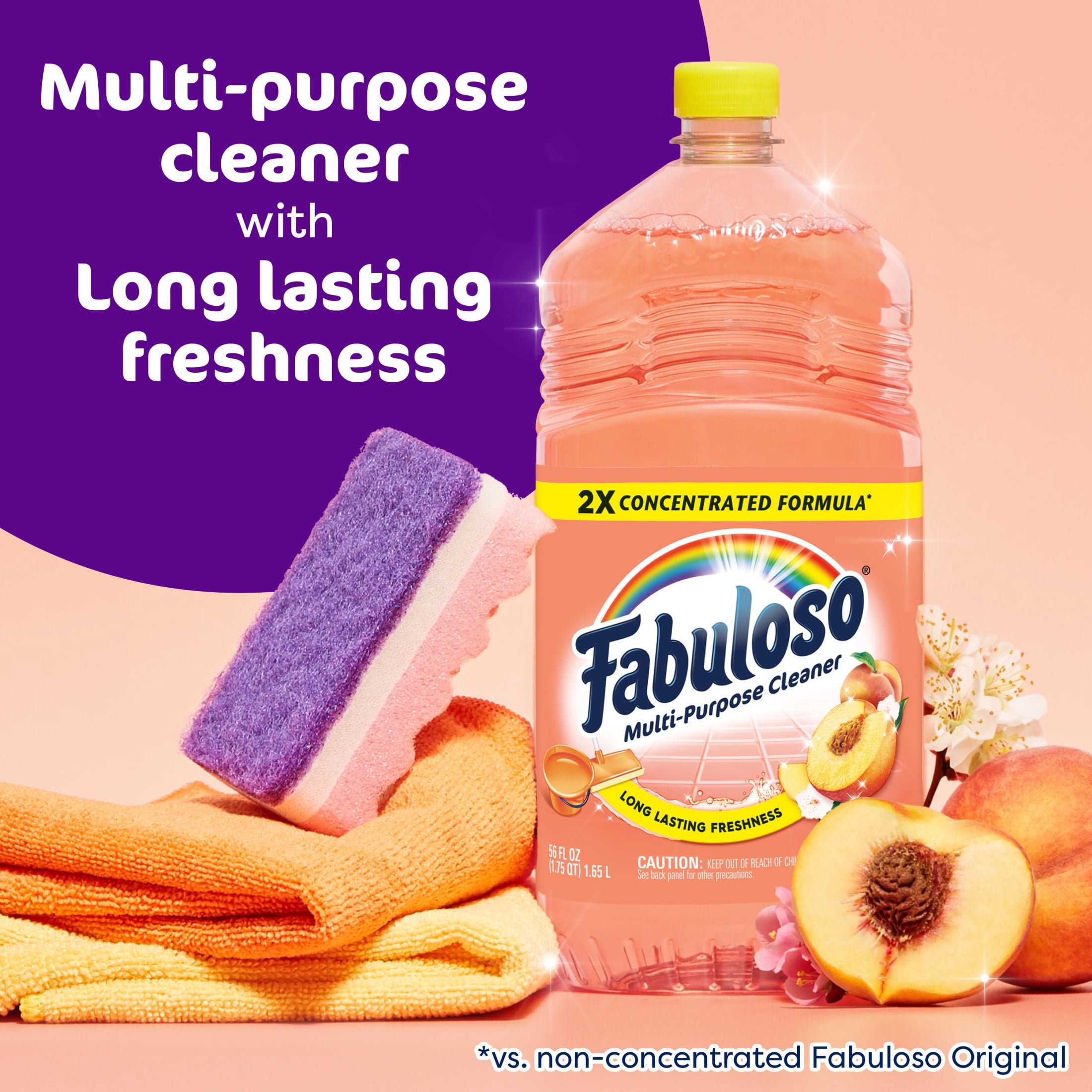 (2 pack) Fabuloso 2X Multi-Purpose Cleaner, No Rinse Floor Cleaner, Peach Scent, 56 fl oz