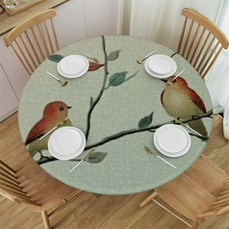 

Sheronv Birds Branch Leaves Round Tablecloth Stain Resistant Washable 100% Polyester Fiber for Kitchen Dining Wedding Parties Indoor Outdoor Decor 38 -42