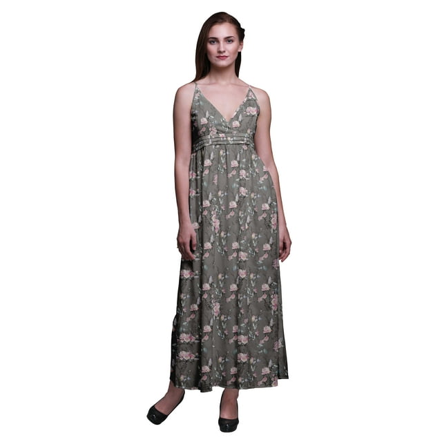 Bimba Robe Longue Maxi Bohème à Bretelles Sans Manches Imprimée Florale pour Femme - Petit