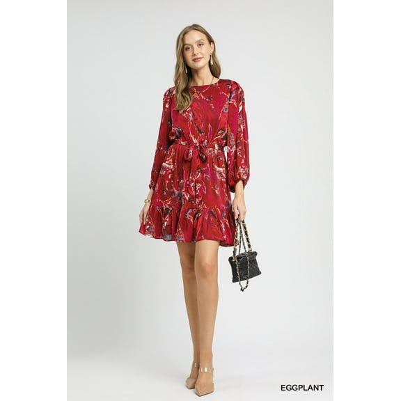 Ruffled Hem Printed Balloon Sleeve Dress