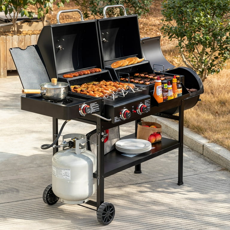 Royal Gourmet 2-Burner Gas and Charcoal Combo Grill, Offset Smoker