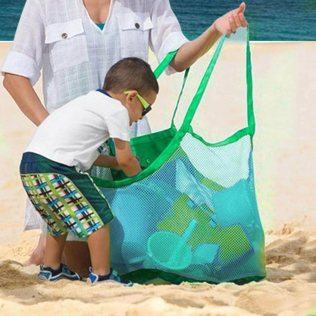 facefd Grand Sac à Jouets de Plage Sac de Piscine en Filet Sac Anti-Sable Bleu Vert