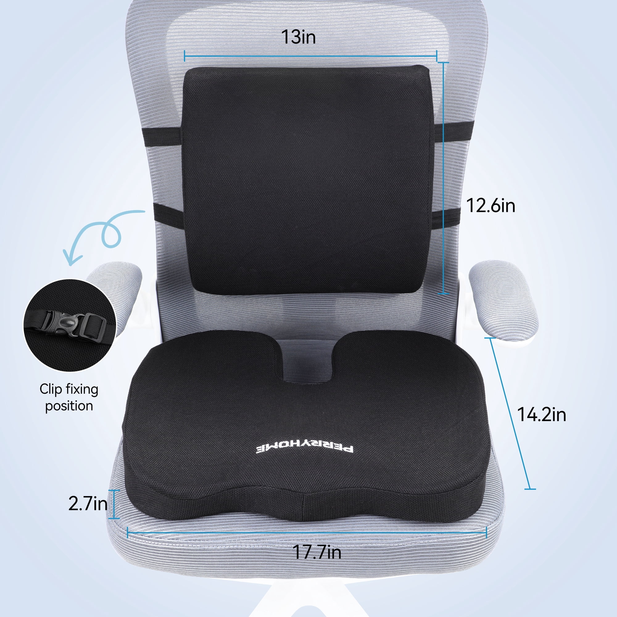 PERRYHOME Seat Cushion for Office Chair, Car Seat, Lumbar Support Pillow, Memory Foam Car Seat Cushions Back Support Pillows, Coccyx Cushion for Tailbone, Hip, Sciatica & Back Pain Relief(Black)