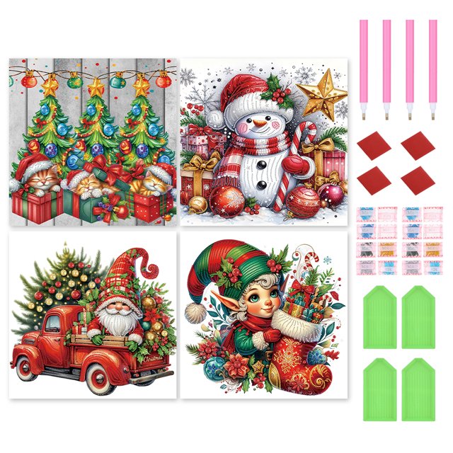 4 Uds 5D DIY Kit Con Forma Especial Parcial Navidad 40x40cm
