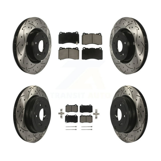 Transit Auto Front Rear Coated Drilled Slotted Disc Brake Rotors and Ceramic Pads Kit for Car Hyundai Genesis Coupe KDC-100411