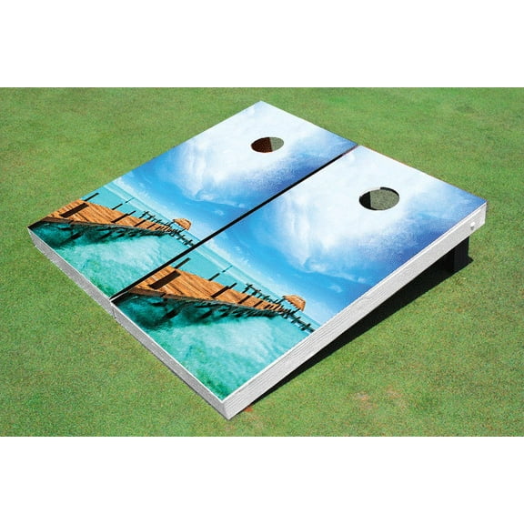 Fishing Dock Paradise Themed Cornhole Board Set