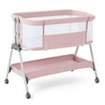 thumbnail image 4 of ANGELBLISS Flat Bedside Bassinet with Storage Basket, Easy Folding Portable Crib with Wheels, Included Breathable Mesh, Cozy Mattress(Pale Pink)(0-6 months), 4 of 8