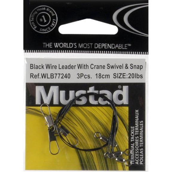 Mustad W Lb77240820 Black Leader Sz8 Snap 20 Lb 3 Pack Fishing Wire Leader