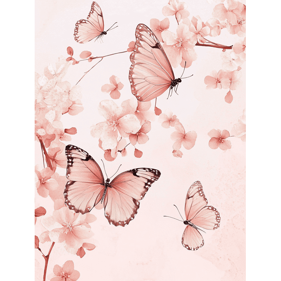 Pink Butterfly and Blossom Canvas Art Print，Suitable for Living Room，Bedroom，Bathroom，Office，and Dining Room Decoration.