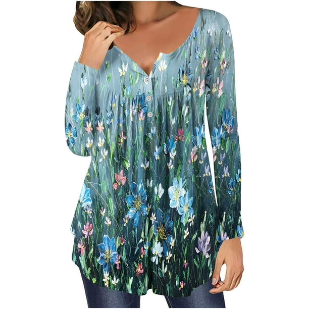 Camiseta de moda sexy informal para mujer, blusa estampada de manga larga con cuello en V y fruncido Fridja bvmnju3863