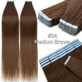 thumbnail image 3 of Benehair Human Hair Extensions Tape In Skin Weft Invisible Full Head Thick Brown 50G 20 Pcs 12"-24" for Woman US, 3 of 13