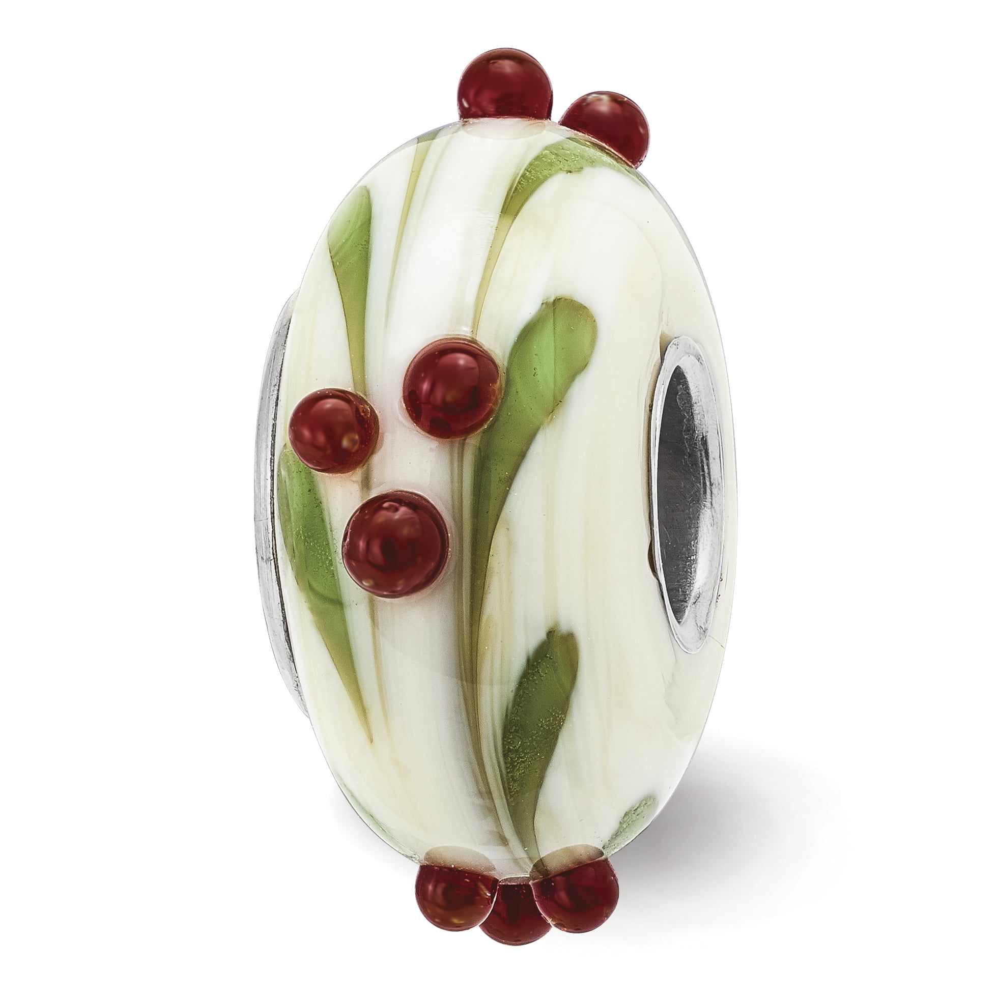 Finest Gold Sterling Silver Reflections Hand Paint Magical Holly-Days Fenton Glass Bead