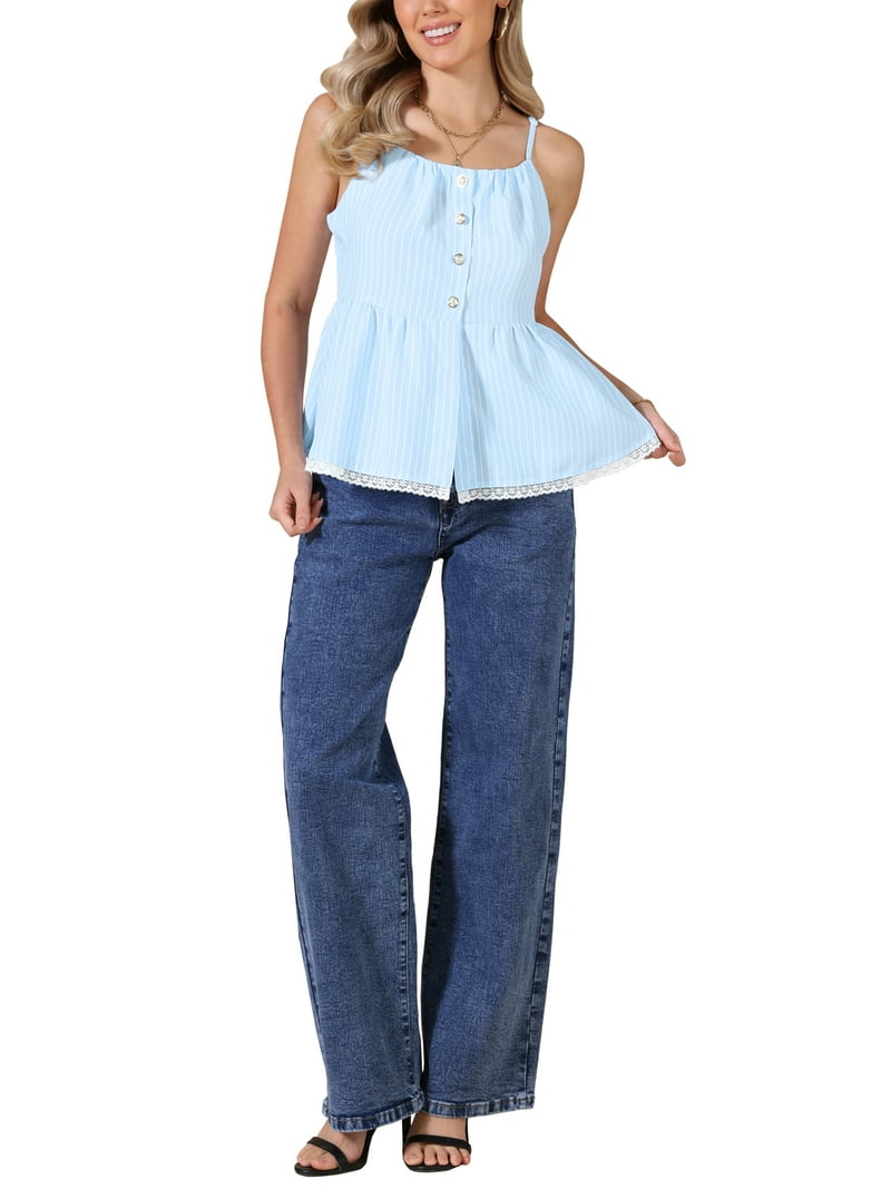INSPIRE CHIC Striped Button Front Tops for Women's Adjustable