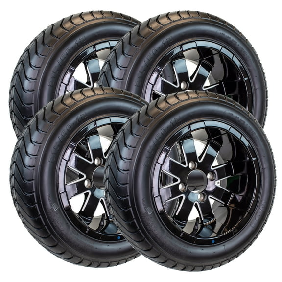 eCustomrim 4-Pack 215/50-12 Trailer Golf Cart ATV Offroad Tire On 12X7 Gloss Black Rim B8