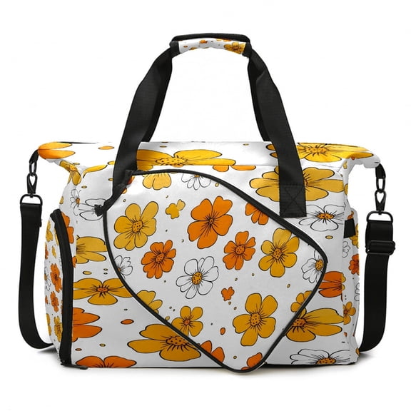 Large Gym Bag with Shoe Compartment, Water-Resistant Duffle Bag for Men and Women, Yellow Flowers White Daisies Sports Tote for Workout Travel