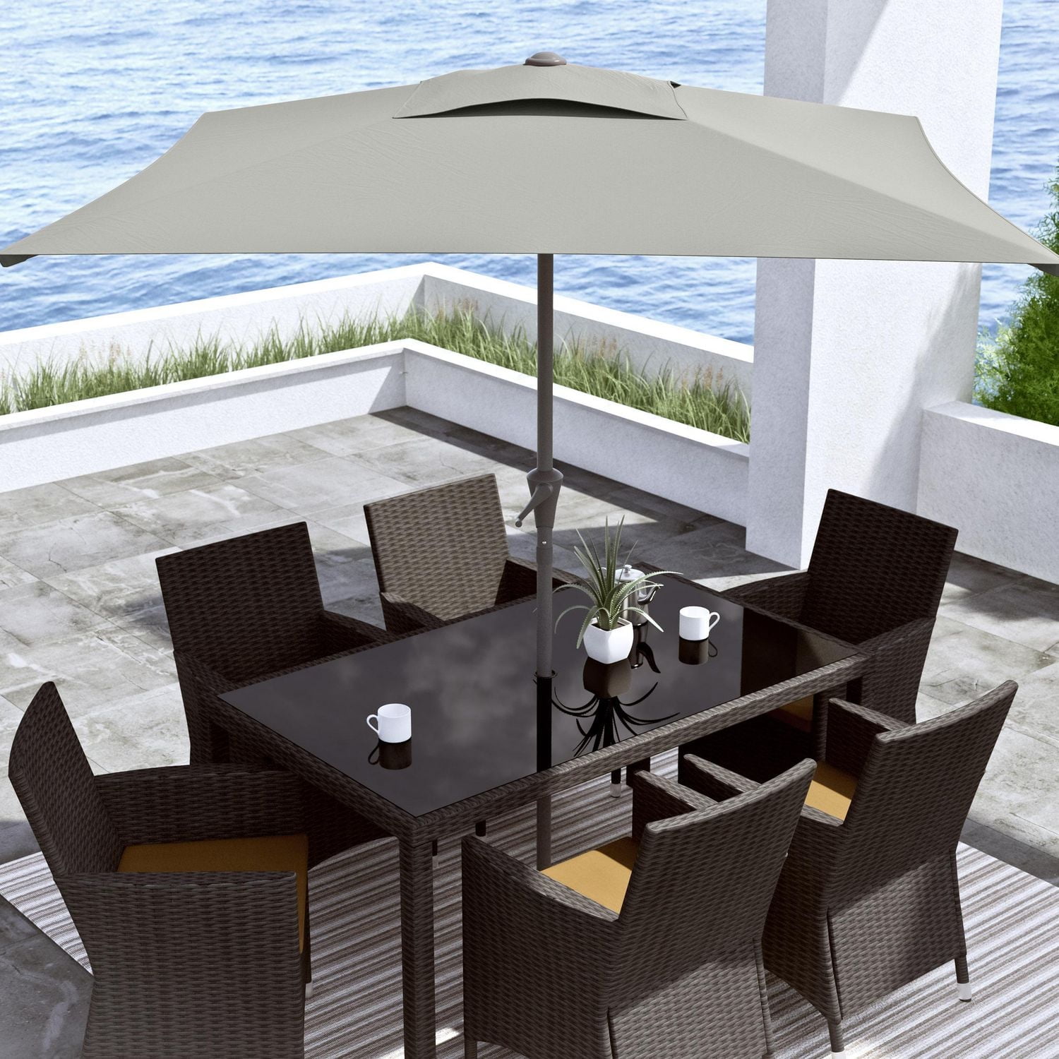 CorLiving 6.5ft x 6.5ft Square Durable Fabric Canopy Tilting Outdoor Umbrella with Steel Frame