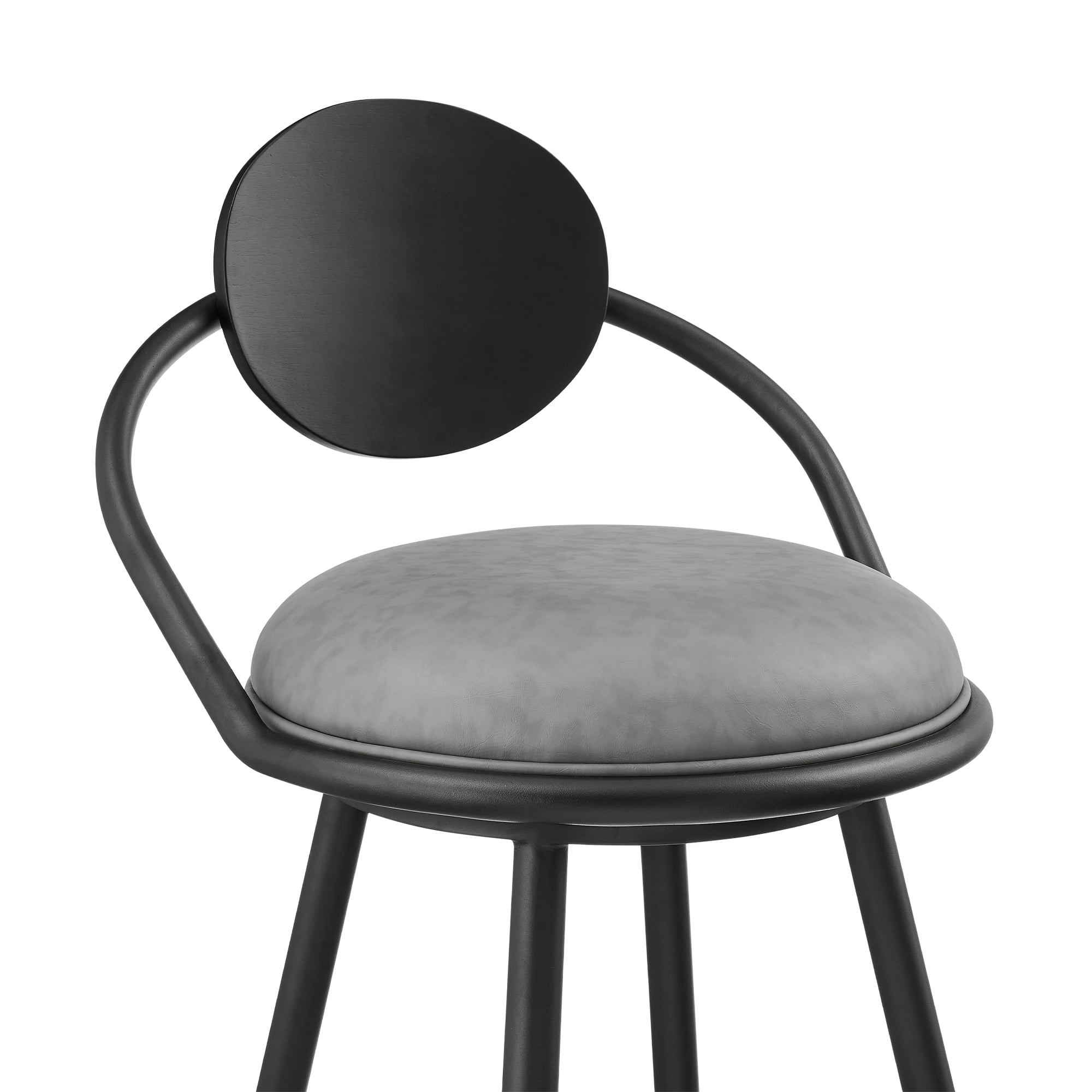 Carnation 30" Swivel Bar Stool in Black Iron with Gray Faux Leather/Black