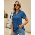 thumbnail image 4 of ZHENWEI Womens Collared Casual Short Sleeve V Neck Polo T Shirts Loose Tunic Tops Blouses with Pocket, 4 of 7
