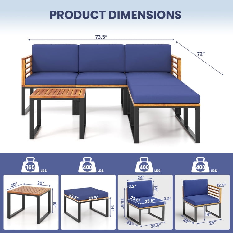 Aimee Lii 6 Pieces Patio Acacia Wood Conversation Set with Coffee Table, Patio Table and Chairs Set, Outdoor Patio Set, Navy Aimee Lii 6 Pieces Patio Acacia Wood Conversation Set with Coffee Table, Patio Table and Chairs Set, Outdoor Patio Set, Navy