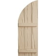 thumbnail image 2 of Ekena Millwork 16 1/2"W x 82"H (65 1/2" Low Side) Timberthane Riverwood Three Board Joined Board-n-Batten w/Quarter Round Arch Top Faux Wood Shutters (Per Pair), Primed Tan, 2 of 6