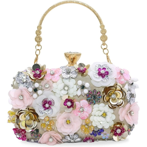 Women's Clutch Purse Flower Evening Handbag Chain Strap Shoulder Bag With Handle