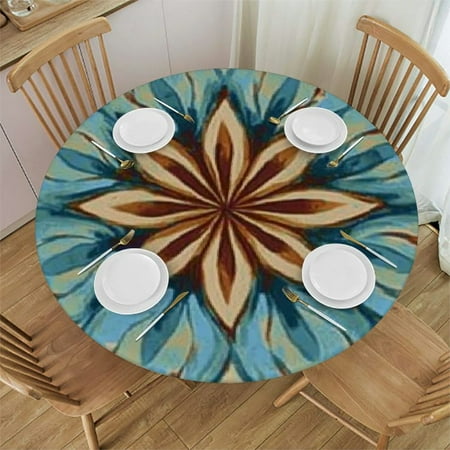 

Ollo0ord Round Table Cloth Decoration Table Cover with Retro Floral Elements Abstract Style Wipe Clean Table Cover for Outdoor/Indoor Use Fits Round Modern 42 -46