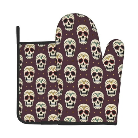 

Lukts funny Skull star Print Kitchen Heat-Resistant Gloves and Spacers 2pcs Set Suitable for Baking and Cooking