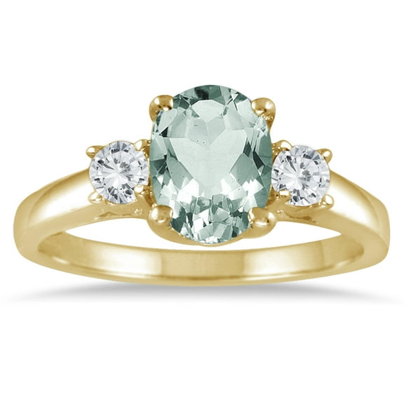 SZUL Women's 1 3/4 Carat Green Amethyst and Diamond Three Stone Ring 14K Yellow Gold