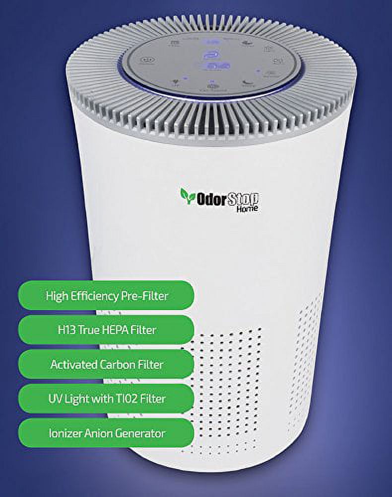 OdorStop OSAP5 - 5-in-1 Air Purifier with H13 HEPA Filter, UV, Active Carbon, Ionizer and Pre-Filter (Black)