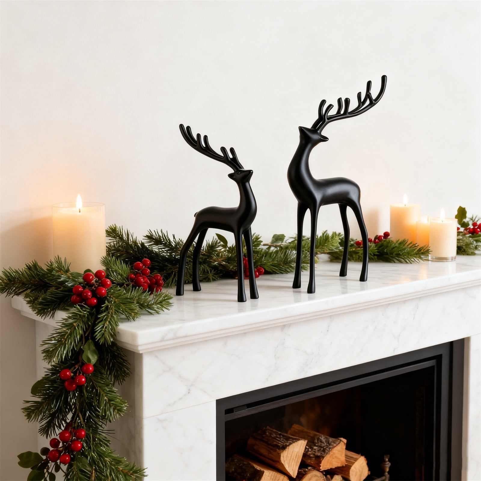 REZUOFI 4 Pcs European Style Faux Deer Statue, Elegant Entryway Decor, Realistic Plastic Animal Sculpture for Indoor Outdoor Garden Patio Home Décor M