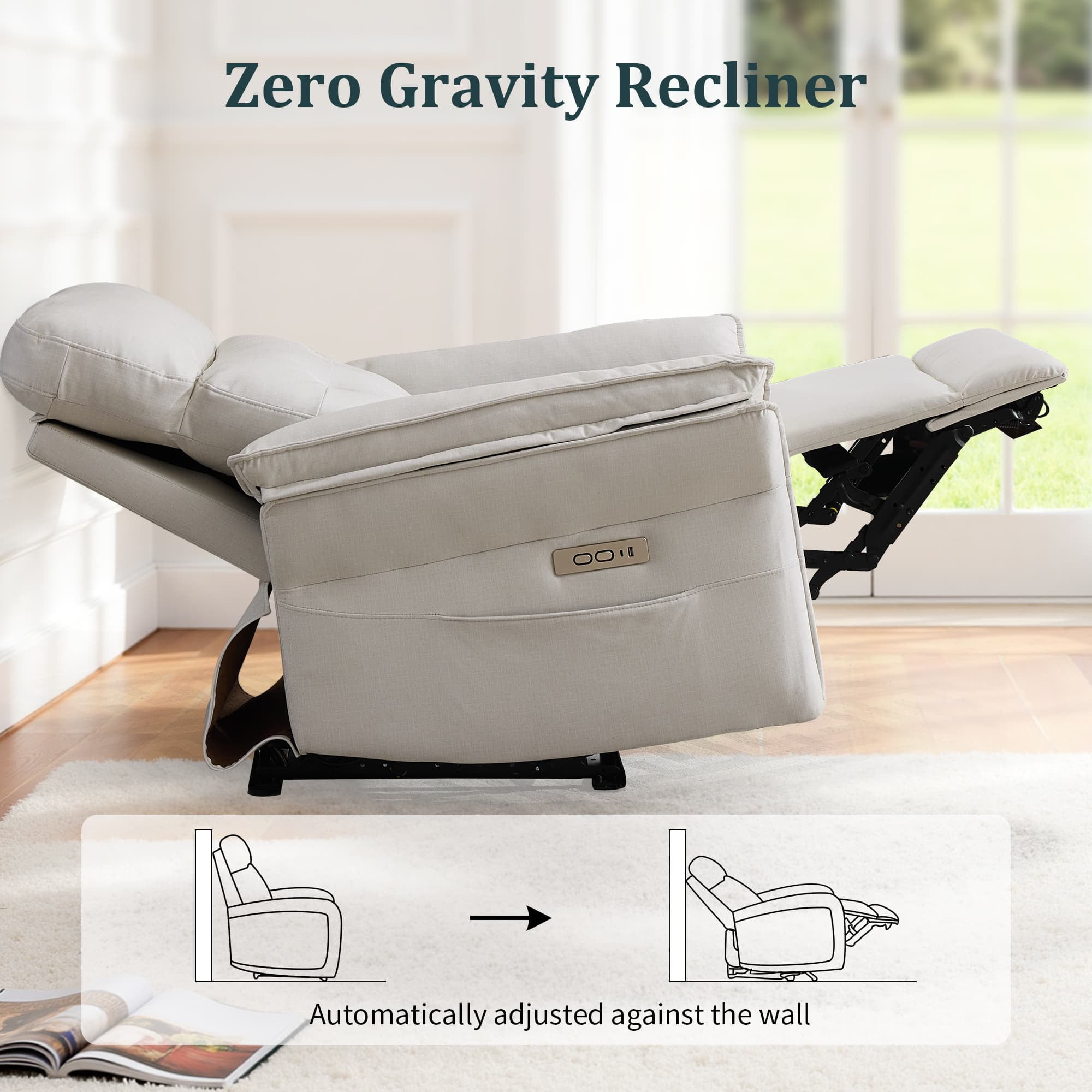 Korser Small Power Zero Gravity Recliner Chairs for Adults with USB&Type-C Ports for Living Room,Beige