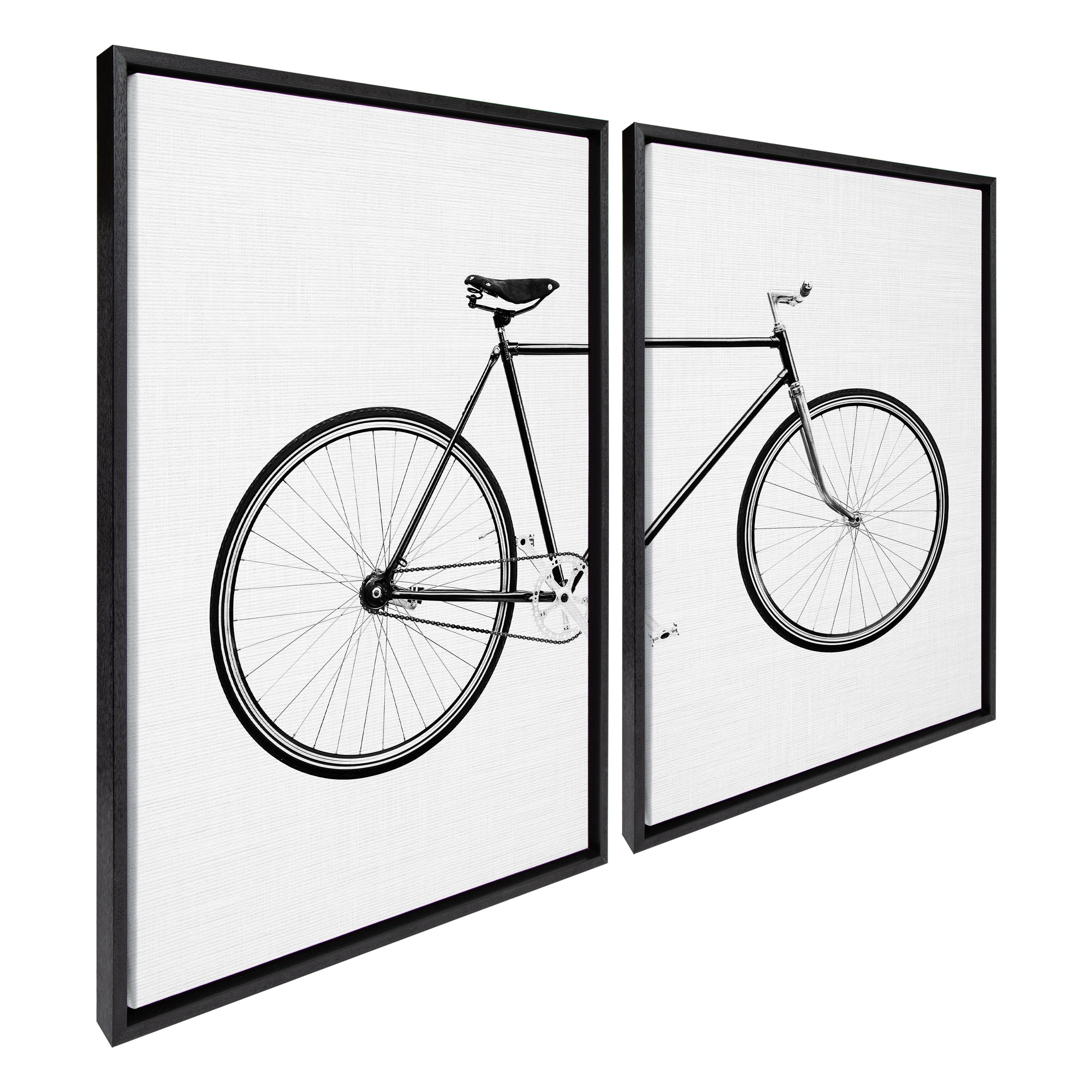 Kate and Laurel Sylvie Bicycle Framed Canvas Wall Art by SImon Te of Tai Prints, Set of 2, 23x33 Black, Whimsical Wall Decor