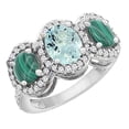 thumbnail image 1 of 10K White Gold Natural Aquamarine & Malachite 3-Stone Ring Oval Diamond Accent, size 10, 1 of 2