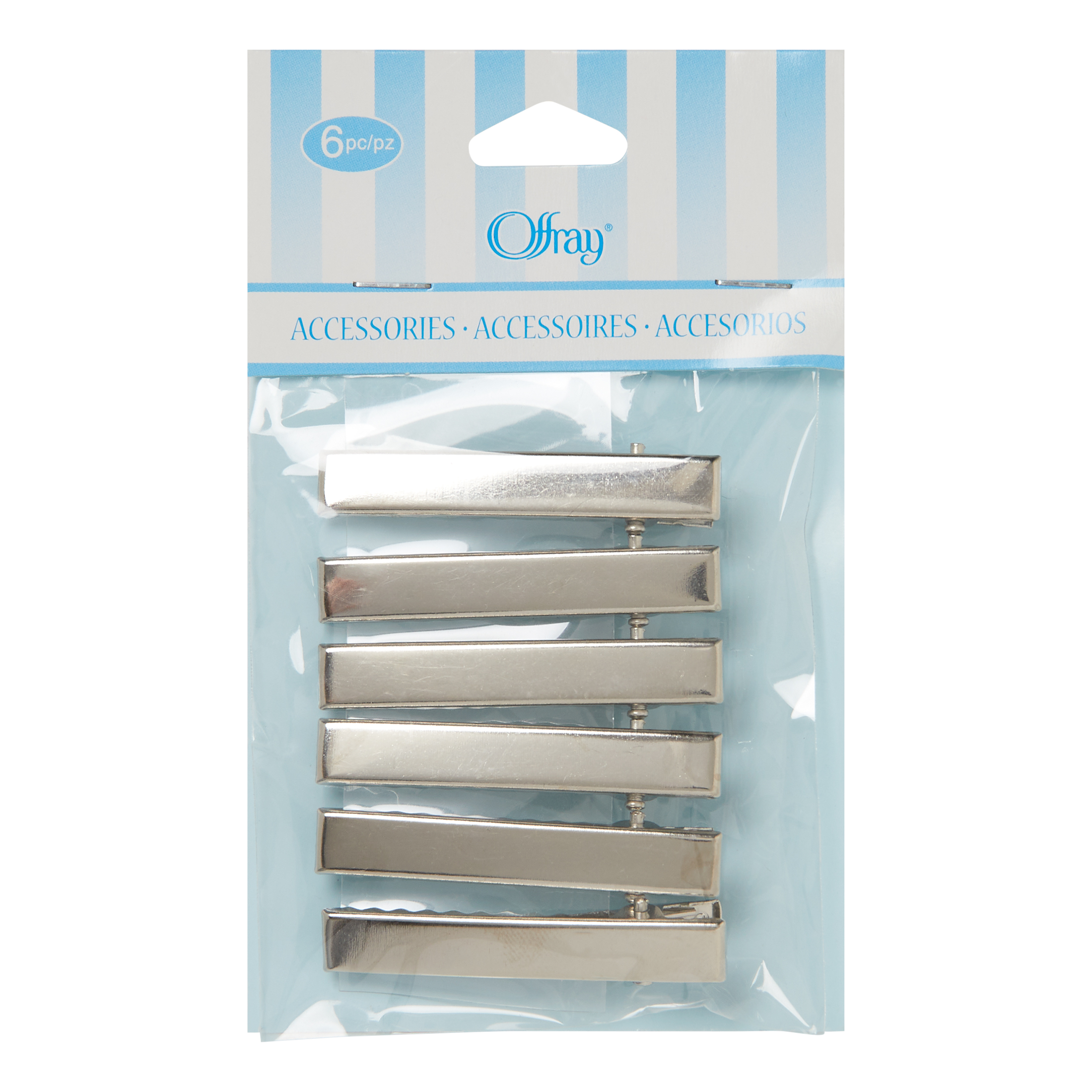 (3 pack) Offray Accessories, Silver Flatop Metal Hair Clips great for DIY hair bows, 6 count, 1 Package