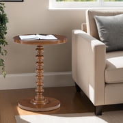 Powell Pesaro Round Pedestal Indoor Accent Side Table, 22.25 Tall, Hazelnut