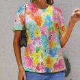 thumbnail image 6 of Floral Colorful Flower Womens Tops Women's Fashion Casual Short Sleeve Flower Print Round Neck Pullover Top Blouse, 6 of 6