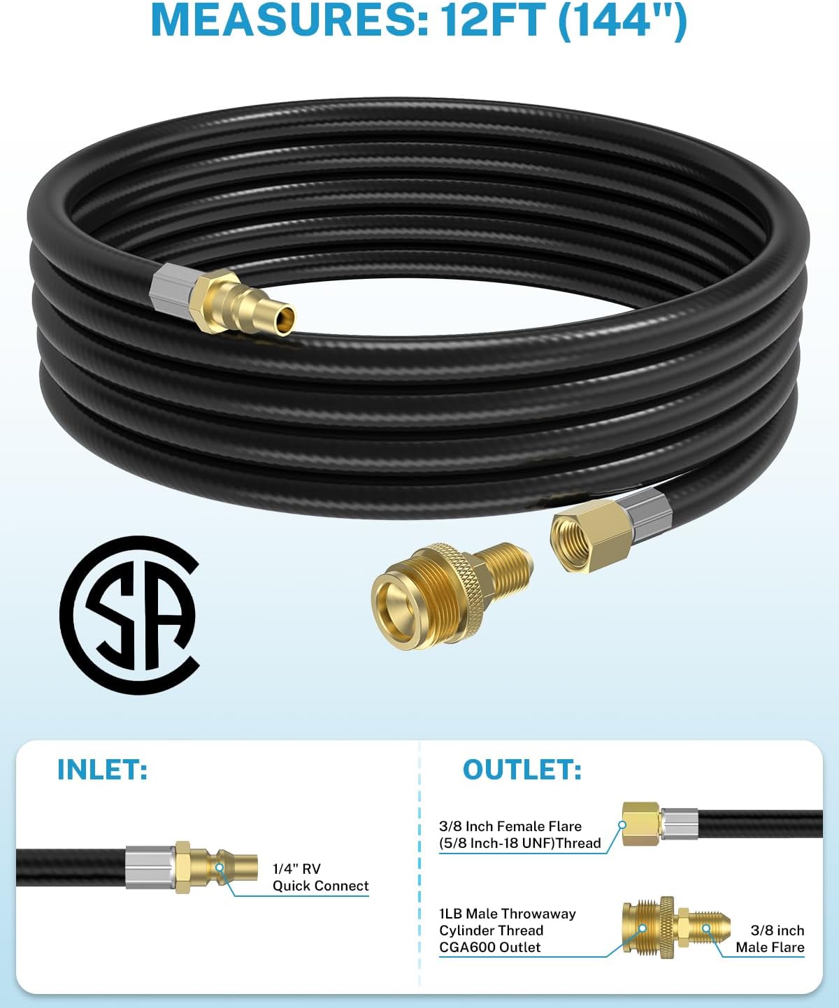 Kohree 12FT Propane Quick Connect Hose for RV to Gas Grill, Propane Converter Replacement for 1LB Throwaway Bottle Connects 1 LB Portable Appliance to RV 1/4" Female Quick Disconnect