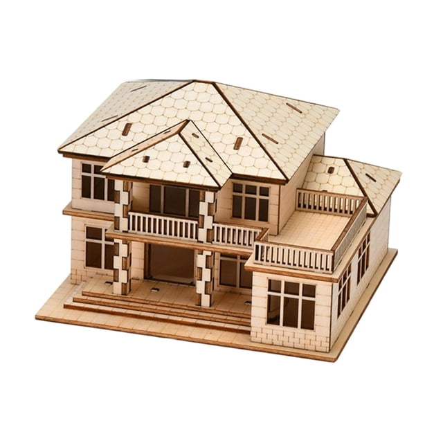 Rompecabezas de casas de madera 3D para adultos: regalo creativo de cumpleaños y kit de construcción de casas. 2 niveles