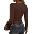 thumbnail image 3 of Resicozy Womens Long Sleeve Crop Tops Basic Slim Fitted Shirts Fashion 2026 Going Out Solid Color Tops Crewneck Clothes Brown L, 3 of 3