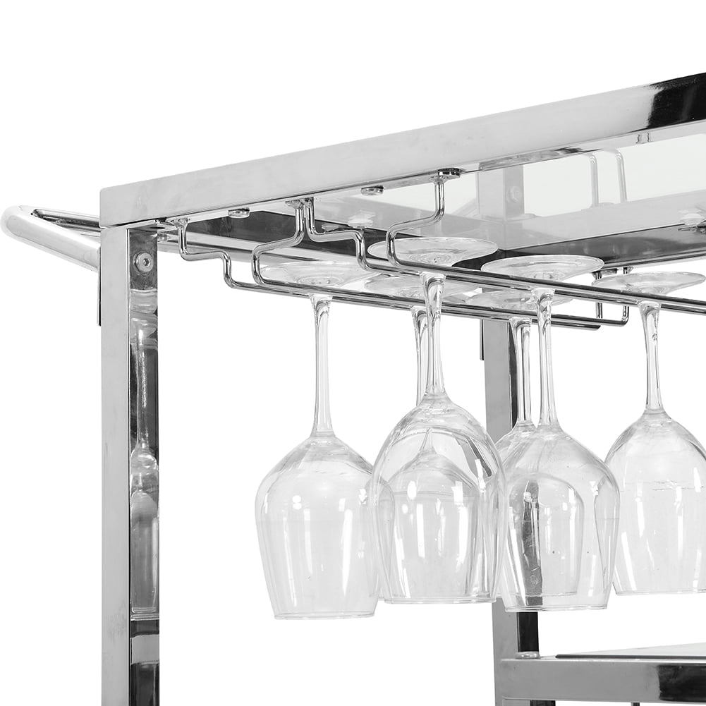 Lowestbest Modern Bar Service Cart, Kitchen Trolley with Storage Function, Chrome Lowestbest Modern Bar Service Cart, Kitchen Trolley with Storage Function, Chrome