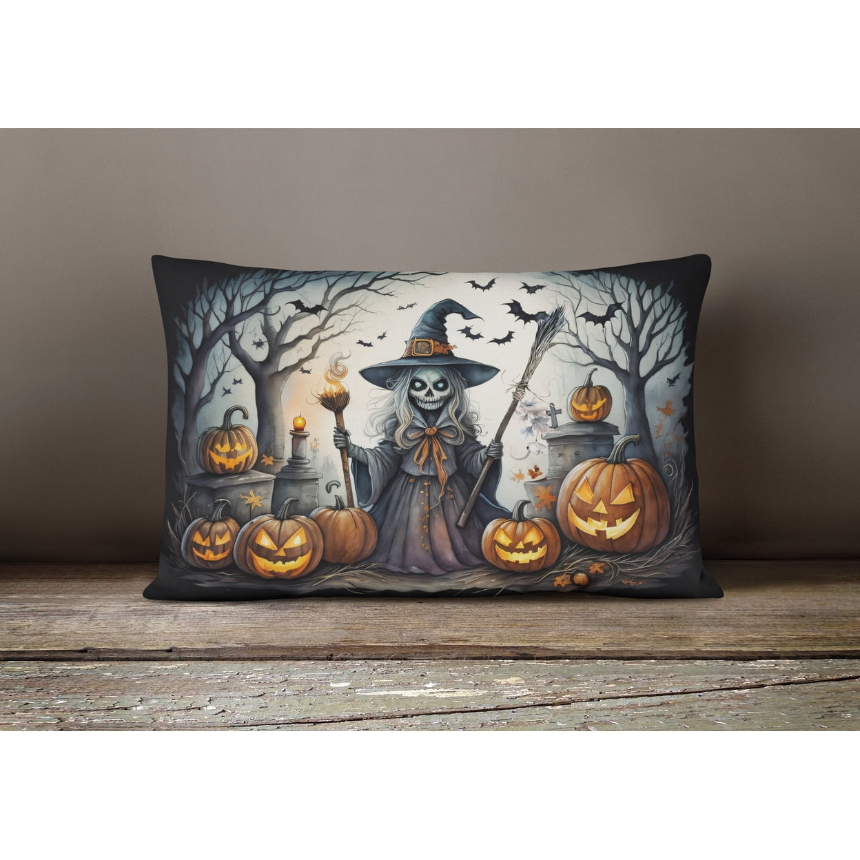 Carolines Treasures DAC2283PW1216 16 x 12 in. Unisex Witch Spooky Halloween Fabric Decorative Pillow