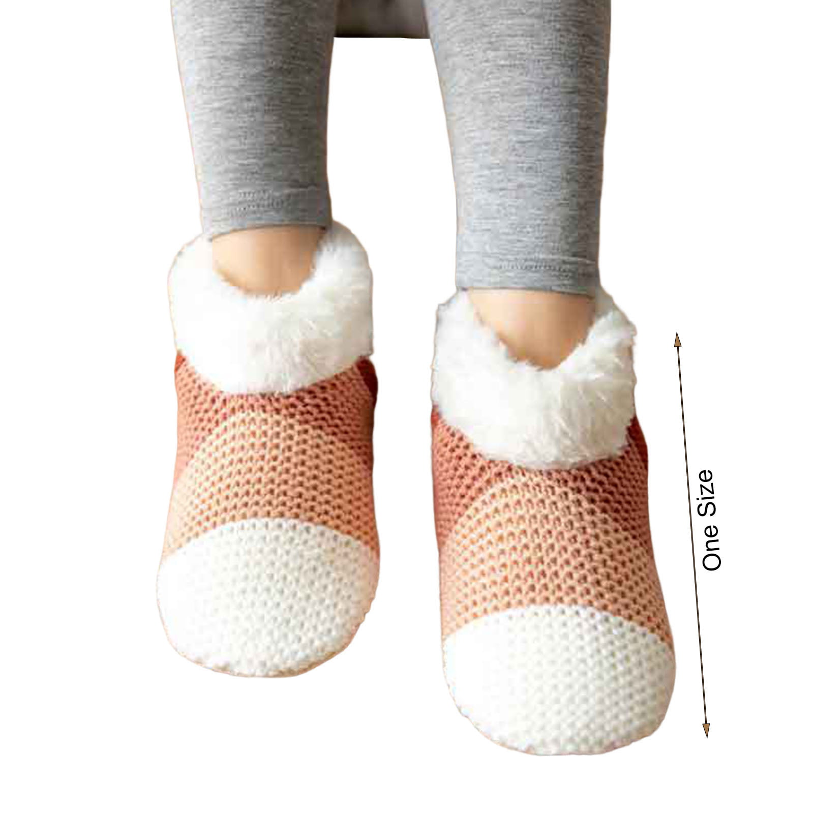 1 Pair Floor Socks Plush Lining Waterproof Thickened Non-slip Thermal Keep  Warm Faux Leather Men Women Carpet B 