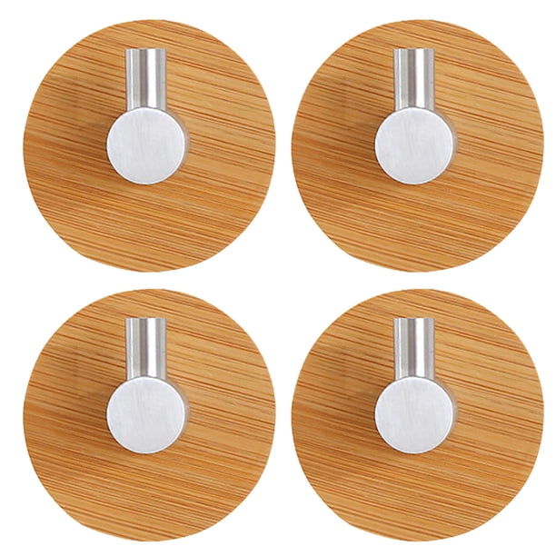 4pcs Ganchos de gancho Colgadores de pared autoadhesivos Ganchos de toalla de baño de bambú de acero inoxidable Inevent HA7836-00B