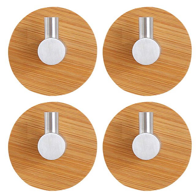 4pcs Ganchos de gancho Colgadores de pared autoadhesivos Ganchos de toalla de baño de bambú de acero inoxidable Inevent HA7836-00B