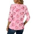 thumbnail image 5 of Hogleaql Womens Fall Shirts Crew Neck 3/4 Length Sleeve T-Shirts Dressy Love Heart Printed Blouse Lounge Loose Fit Soft Tee Tops Hot Pink 2XL, 5 of 6