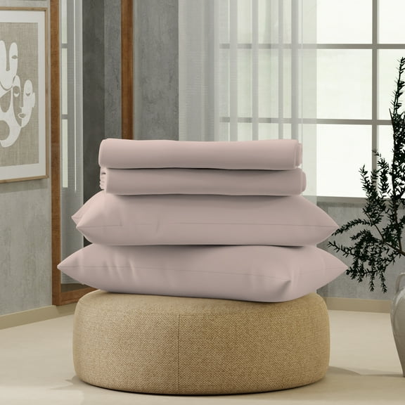 Color Sense Brushed Percale Cotton Blend - 4 Piece Bed Sheet Set - Cool & Crisp, Wrinkle Resistant - Full Blush