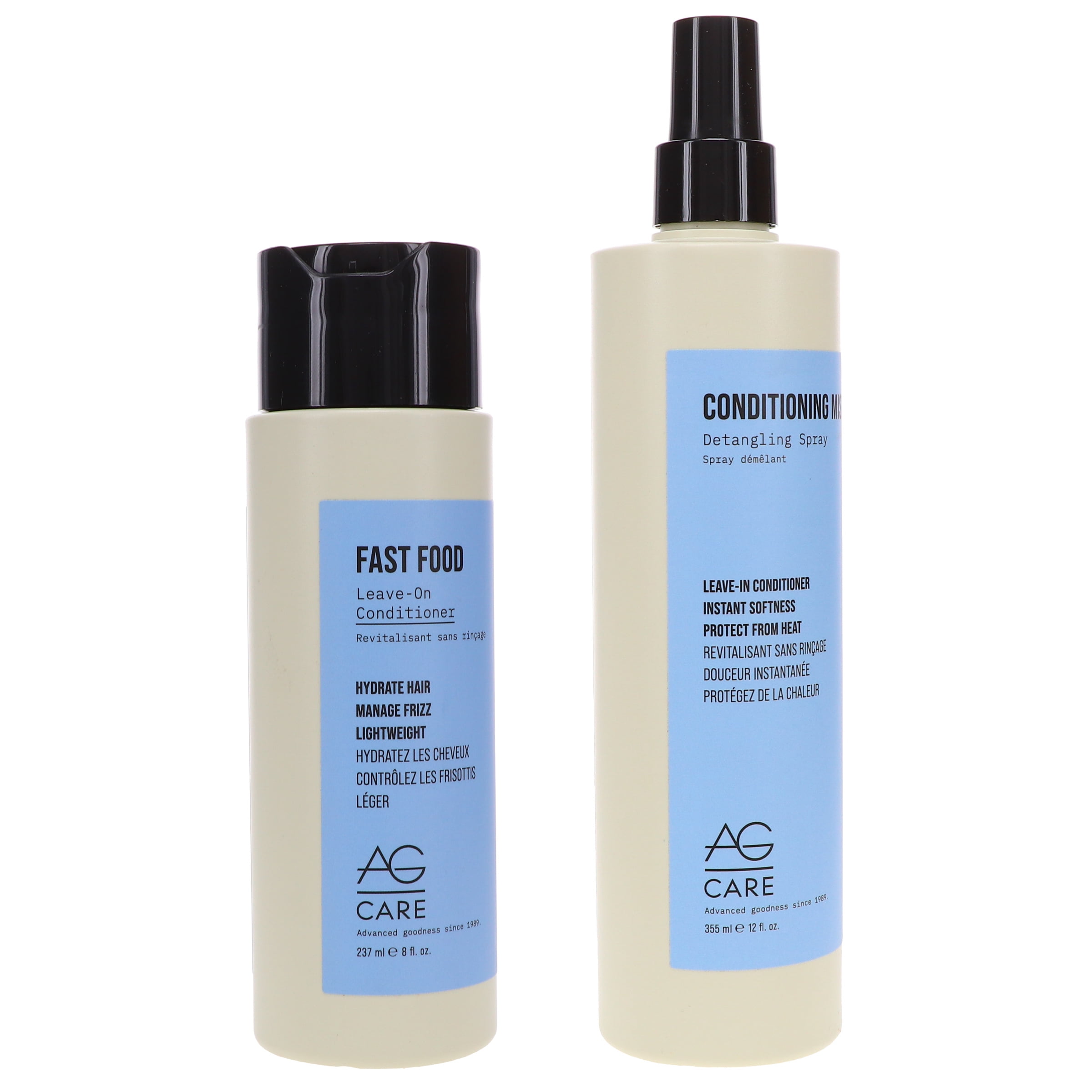 AG Care Fast Food Leave-On Conditioner 8oz & Conditioning Mist Detangling Spray 12 oz Combo Pack