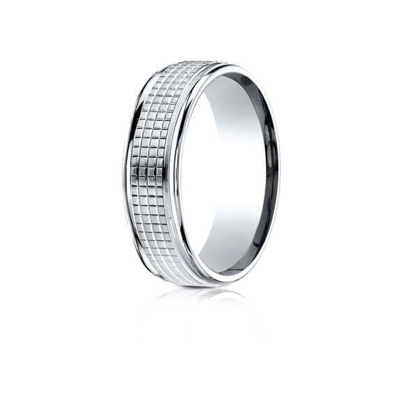 Benchmark� 10 Karat Gold 7mm Comfort-fit High Polish Round Edge Cross Hatch Center Design Wedding Band Ring