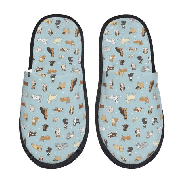 Fotbe Cartoon Doodle Puppy Pantuflas Peludas para Mujer con Estampado, Zapatillas de Peluche, Zapatos de Invierno para Casa, Uso Interior y Exterior-Large