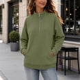 thumbnail image 4 of thefmos Women's Stand Collar Pocket Sweatshirt Half Zip Solid Color Casual Pullover Fashion Fall Winter Outfit, Army Green S, 4 of 8